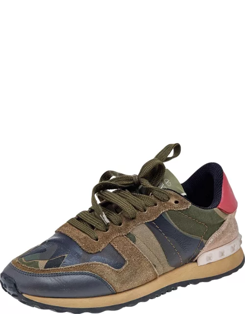 Valentino Multicolor Camouflage Suede And Leather Rockrunner Sneaker