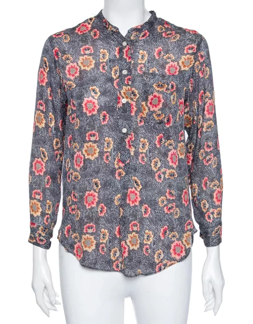 Isabel Marant Etoile Grey Floral Printed Silk Button Front Shirt