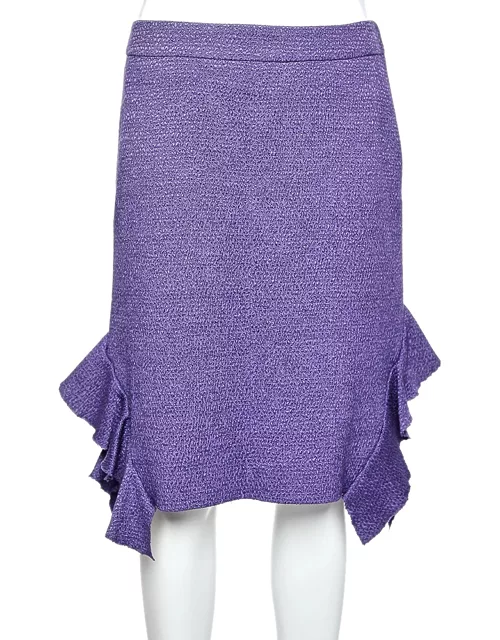 Moschino Purple Textured Wool & Silk Ruffled Mini Skirt