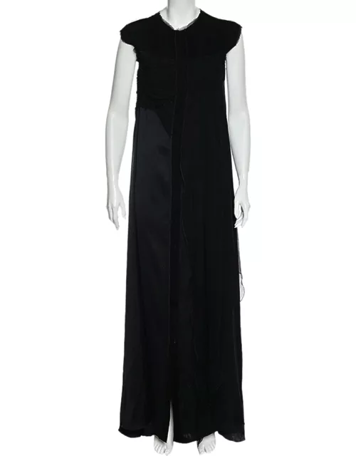 Bottega Veneta Black Silk Draped Detail Button Front Maxi Dress