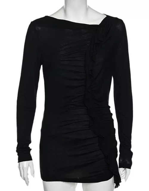 Moschino Cheap and Chic Black Ruffle Trimmed Long Sleeve Top