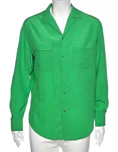 Ralph Lauren Green Silk Pocketed Button Front Shirt