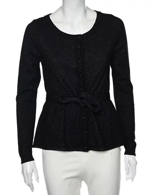 Moschino Cheap and Chic Black Lurex Knit Button Front Cardigan