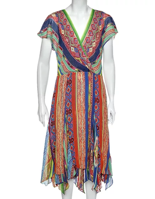 Polo Ralph Lauren Multicolored Printed Silk Asymmetric Hem Detail Dress