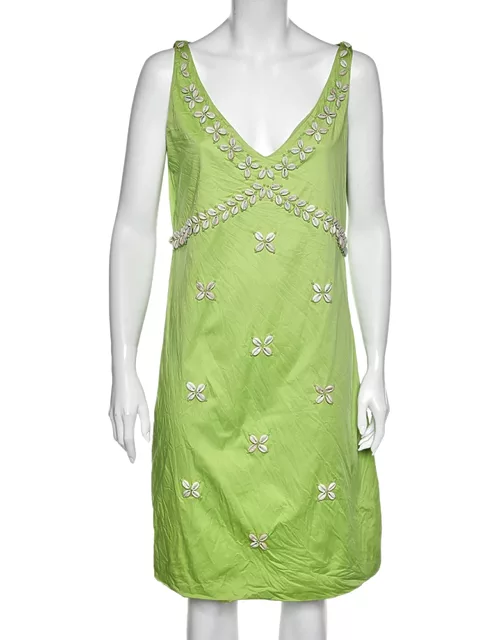Moschino Cheap & Chic Green Cotton Shell Appliqué Sleeveless Dress