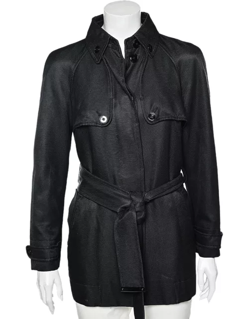 Dolce & Gabbana Black Cotton Belted Button Front Jacket
