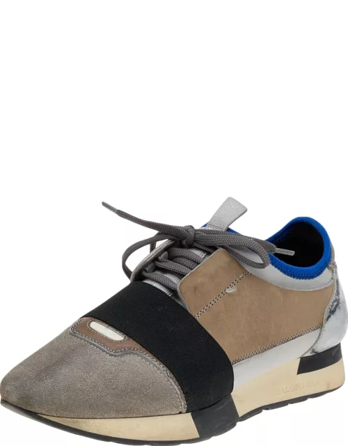 Balenciaga Grey Leather And Suede Race Runner Low Top Sneaker