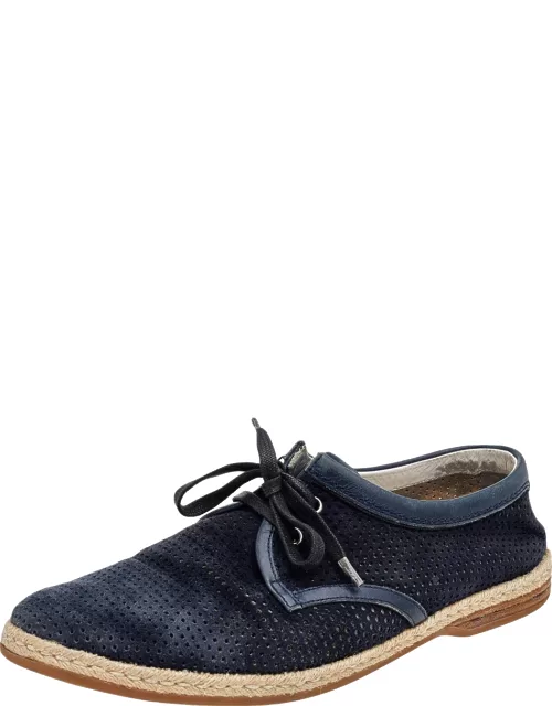 Dolce & Gabbana Blue Perforated Suede And Leather Lace Up Sneaker