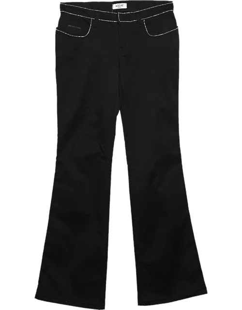 Moschino Jeans Black Cotton Twill Embellished Trim Detailed Pants