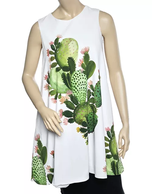 Sportmax White Cactus Print Crepe Sleeveless A-Line Dress