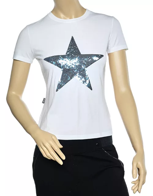 Moschino Jeans White Cotton Star Embellished Short Sleeve T-Shirt
