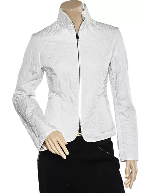 Burberry White Quilted Synthetic Zip Front Jacket