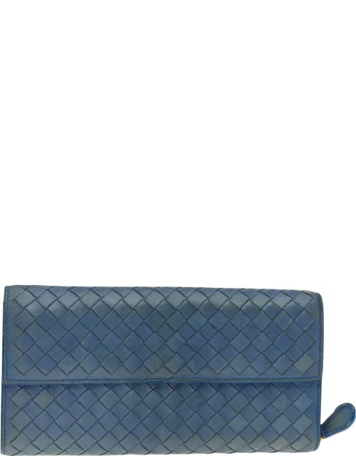 Bottega Veneta Blue Intrecciato Leather Continental Flap Wallet