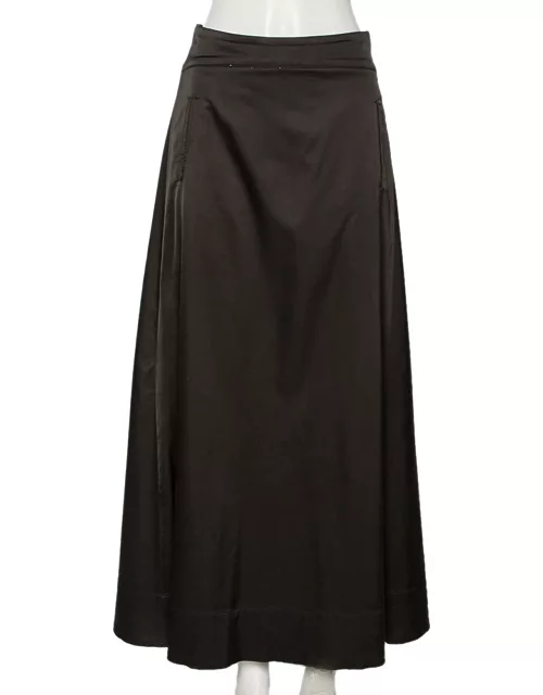 Emporio Armani Dark Grey Sateen Pocketed Maxi Skirt