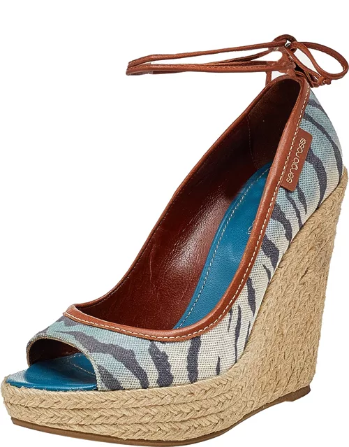 Sergio Rossi Multicolor Printed Canvas And Leather Espadrille Platform Wedge Pump