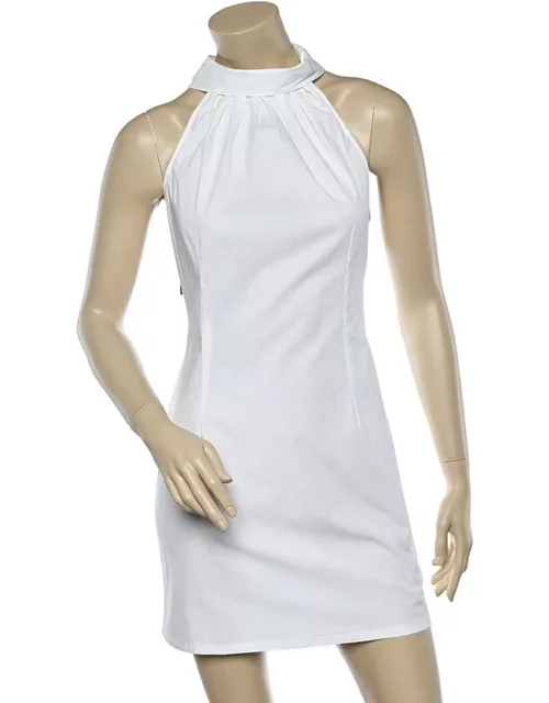 Moschino Jeans White Cotton Halter Neck Collared Mini Dress
