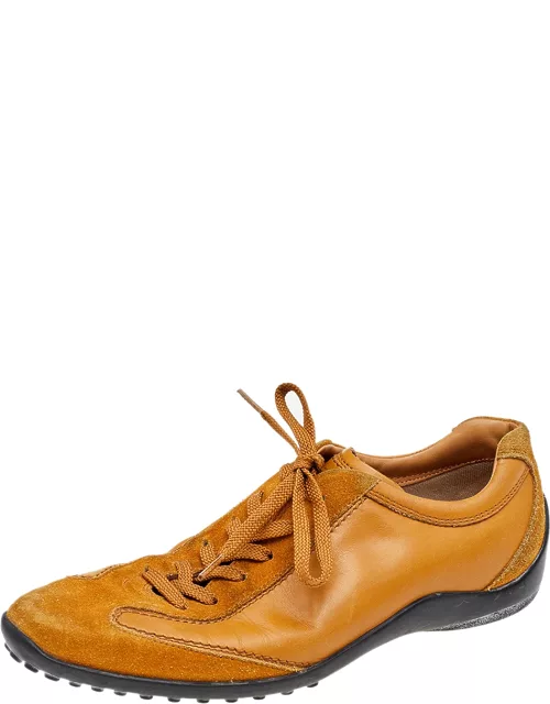 Tod's Brown Leather And Suede Lace Up Sneaker