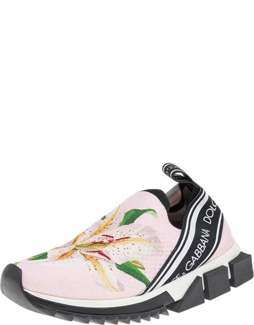 Dolce & Gabbana Pink Knit Fabric Sorrento Slip on Sneaker