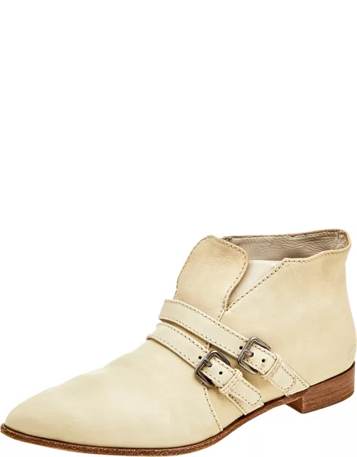 Miu Miu Off White Leather Slip On Ankle Length Boot