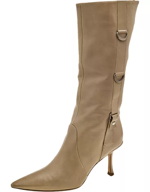 Jimmy Choo Beige Leather Pointed Toe Calf Length Boot