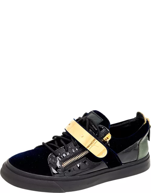Giuseppe Zanotti Multicolor Velvet And Patent Leather Double Zipper Low Top Sneaker