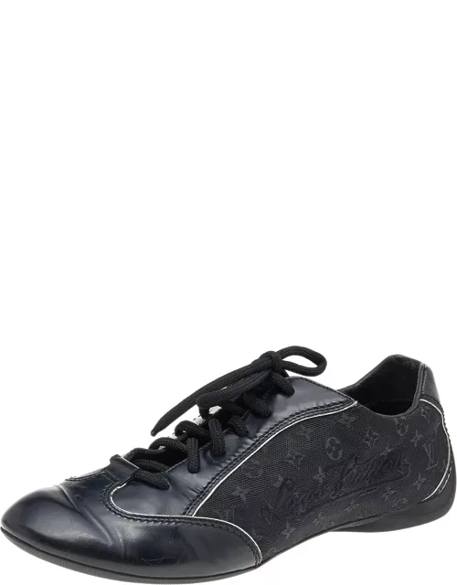 Louis Vuitton Black Leather and Monogram Canvas Low Top Sneaker
