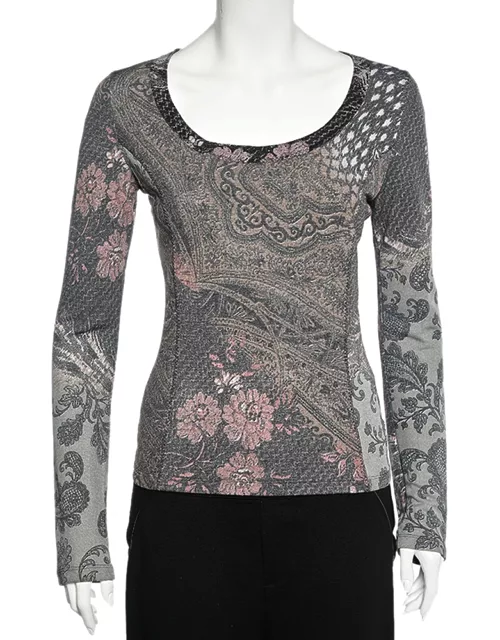 Class by Roberto Cavalli Multicolor Paisley Print Knit Scoop Neck Top
