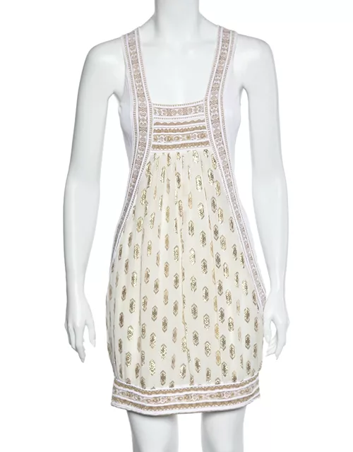 Class by Roberto Cavalli White & Gold Jacquard Sleeveless Mini Dress