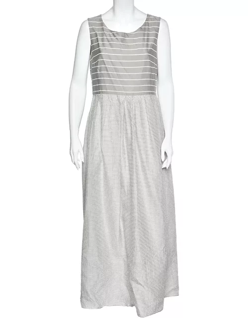 Weekend Max Mara Grey Cotton & Silk Striped Maxi Dress