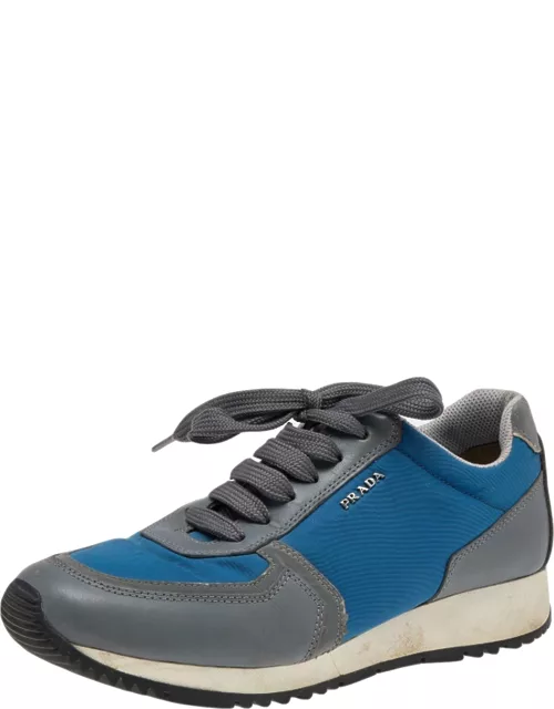 Prada Sport Blue/Grey Nylon And Leather Low Top Sneaker