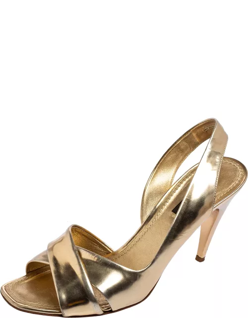 Louis Vuitton Gold Leather Barbara Criss Cross Slingback Sandal