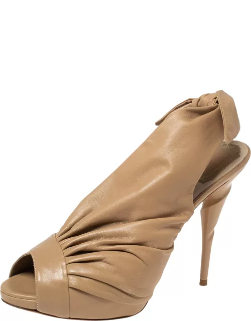 Dior Beige Leather Pleated Knotted Peep Toe Slingback Sandal