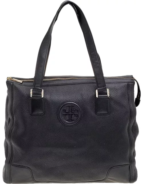 Tory Burch Black Leather Top Zip Robinson Tote