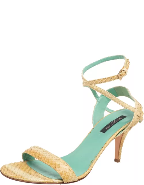 Sergio Rossi Yellow Python Leather Ankle Strap Sandal