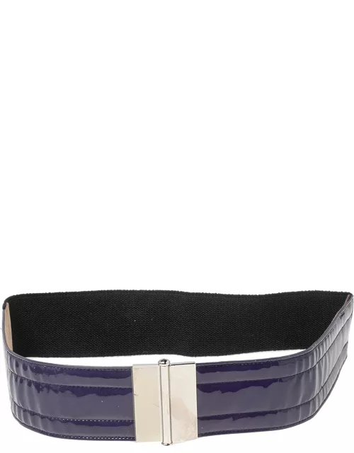 Dolce & Gabbana Purple/Black Patent Leather and Elastic Wide Waist Belt 90C