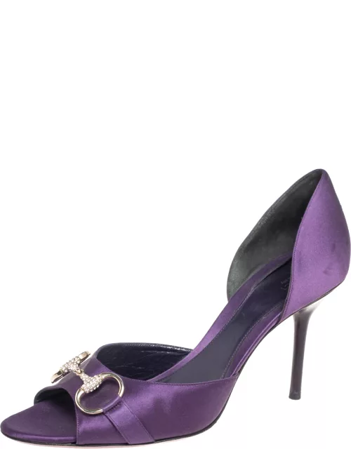 Gucci Purple Satin Horsebit Peep-Toe Sandal