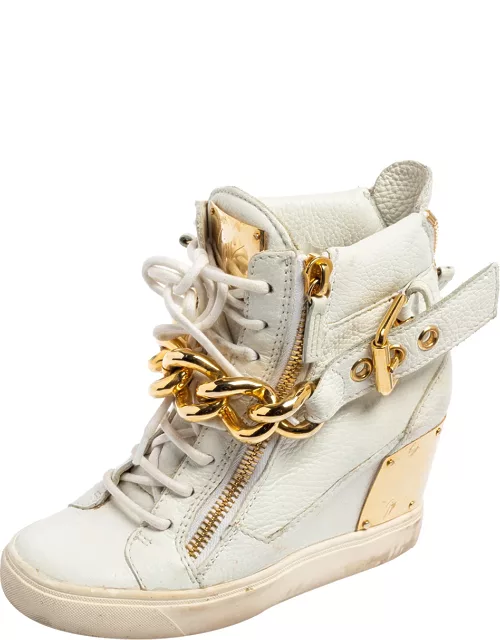 Giuseppe Zanotti White Leather Chain Detail High-Top Sneaker