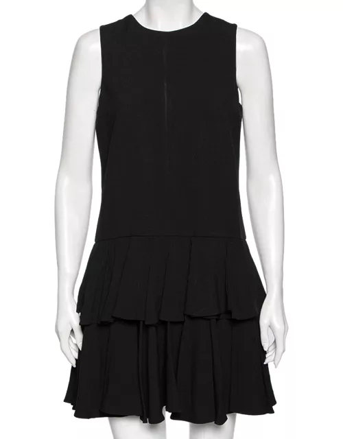Saint Laurent Black Crepe Tiered Detail Pleated Sleeveless Dress