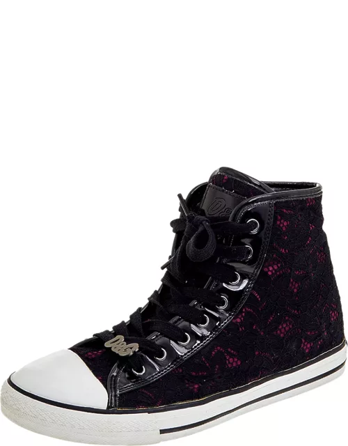 D & G Black Lace And Patent Leather High Top Sneaker