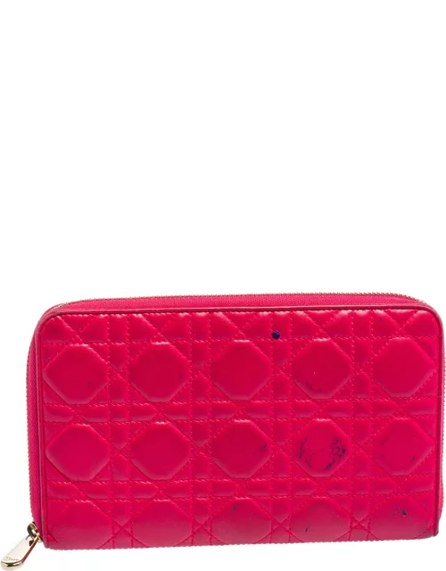 Dior Pink Cannage Leather Zip Around Organizer Wallet