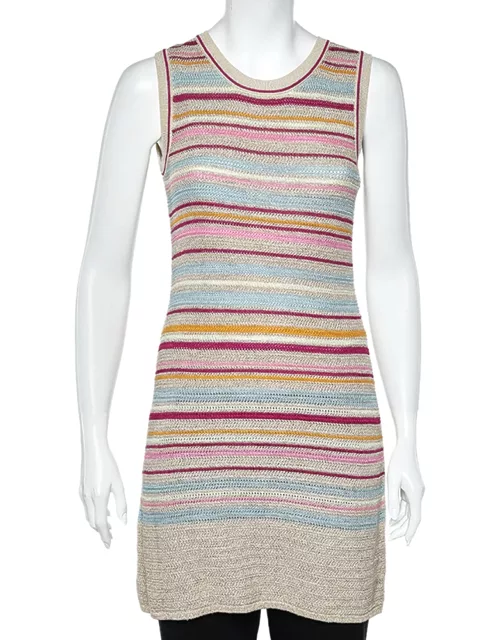 Chanel Multicolor Striped Cotton Knit Sleeveless Dress