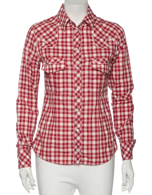 D & G Red Checkered Cotton Regular Fit Shirt
