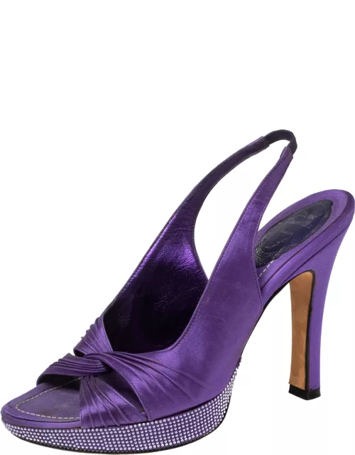 René Caovilla Purple Satin Slingback Sandal