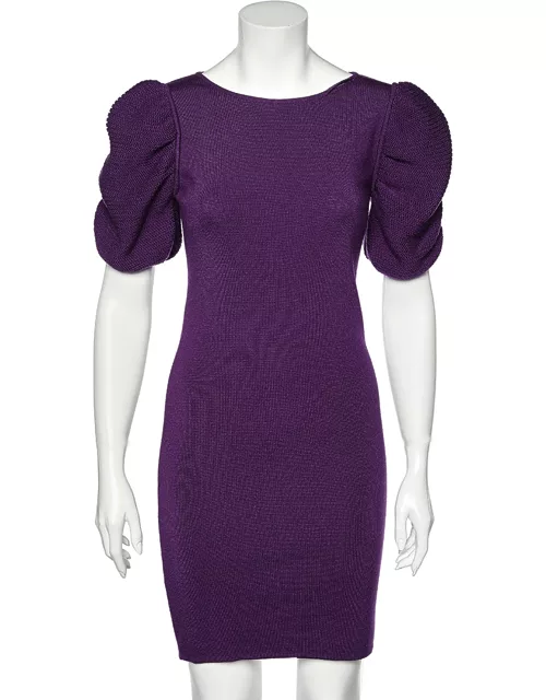 Fendi Purple Wool Puff Sleeve Dress
