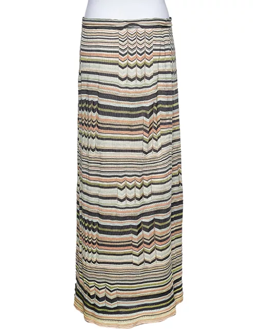 M Missoni Multicolored Stripe Perforated Knit Skirt