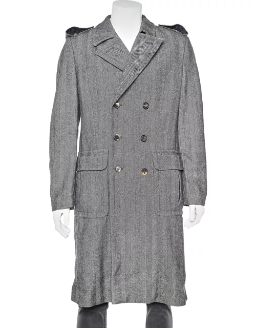 Roberto Cavalli Grey Wool Herringbone Double Breasted Coat