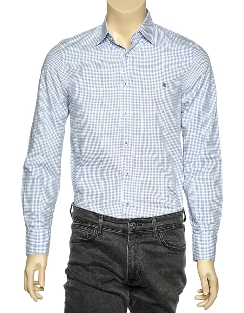 CH Carolina Herrera Blue & White Check Cotton Button Front Shirt