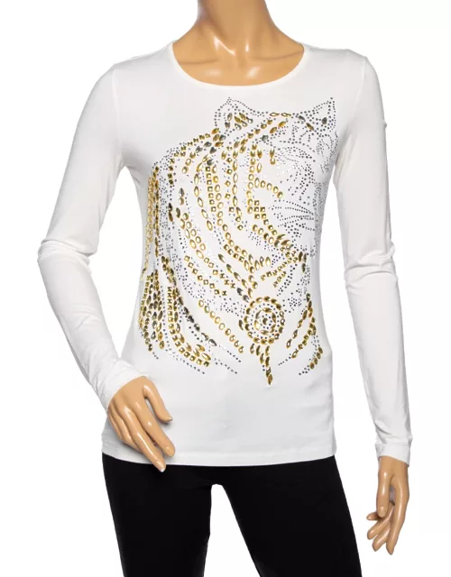 Versace Off-White Embellished Jersey Long Sleeve T-Shirt