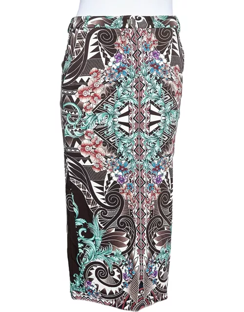 Versace Collection Brown Printed Knit Midi Fitted Skirt