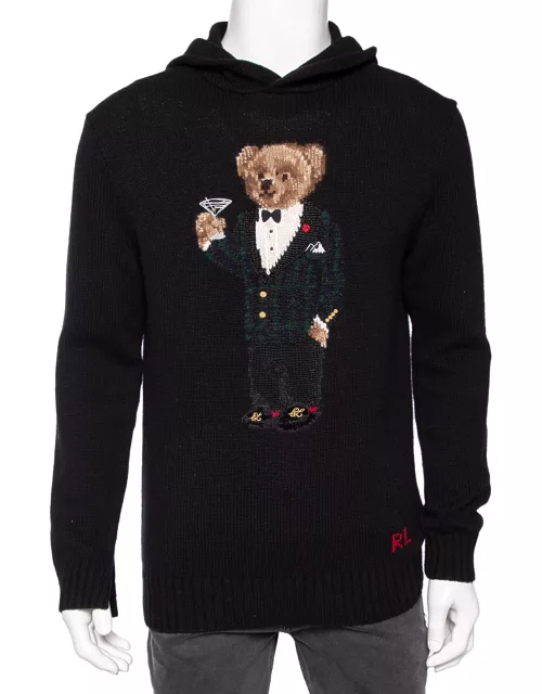 Polo Ralph Lauren Black Martini Bear Wool Knit Hoodie